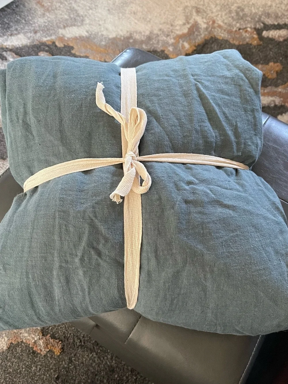 Quince European Linen 1 Piece Duvet Cover, Full/Queen (Ocean) No shams
